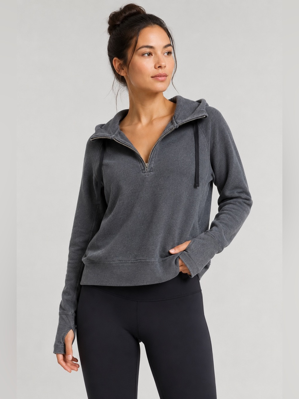 Lululemon Gray Half Zip Pullover Hoodie Sweatshirt Thumbholes S